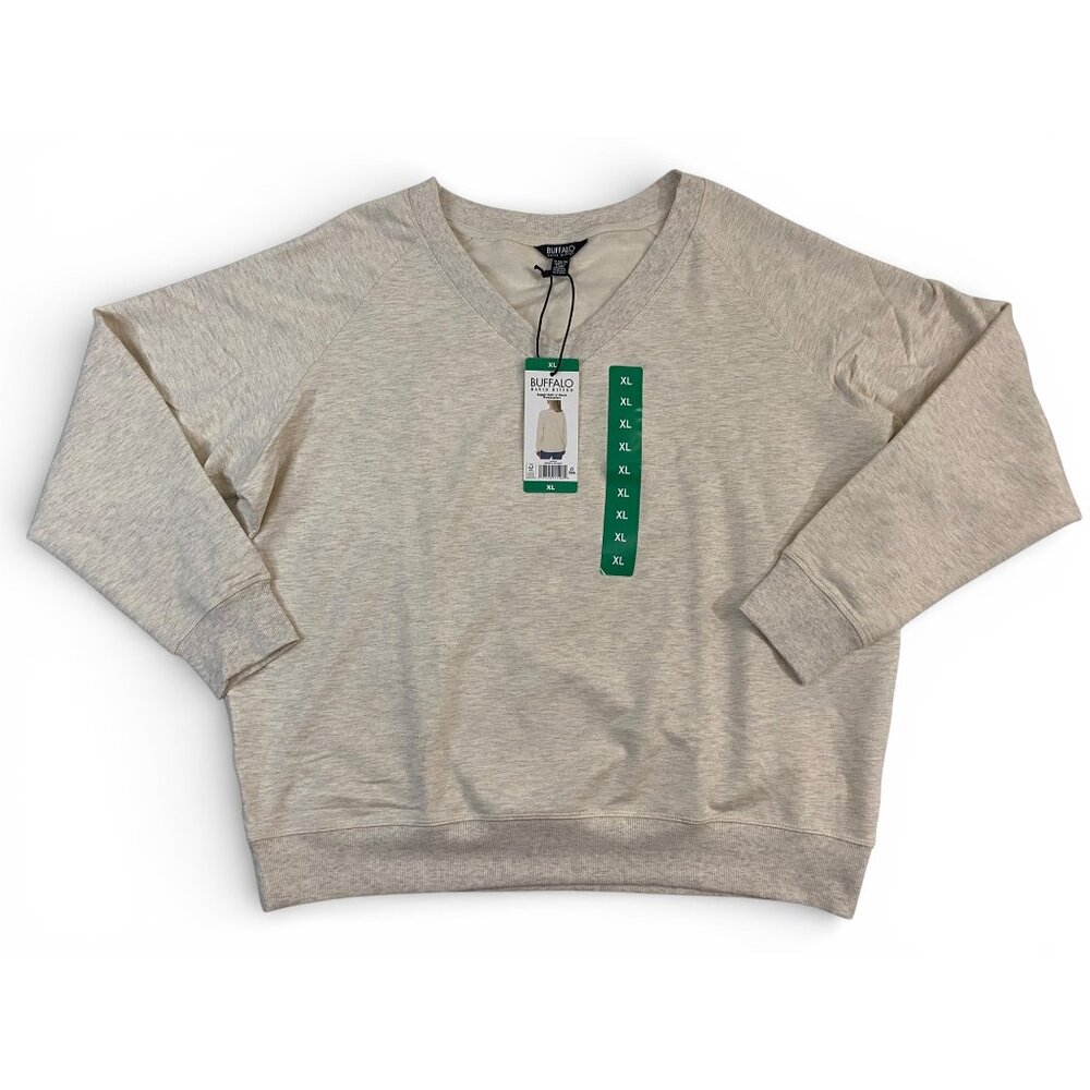 NWT Buffalo David Bitton Women Super Soft V-Neck Pullover Sweatshirt, O Heather - Picture 2 of 12